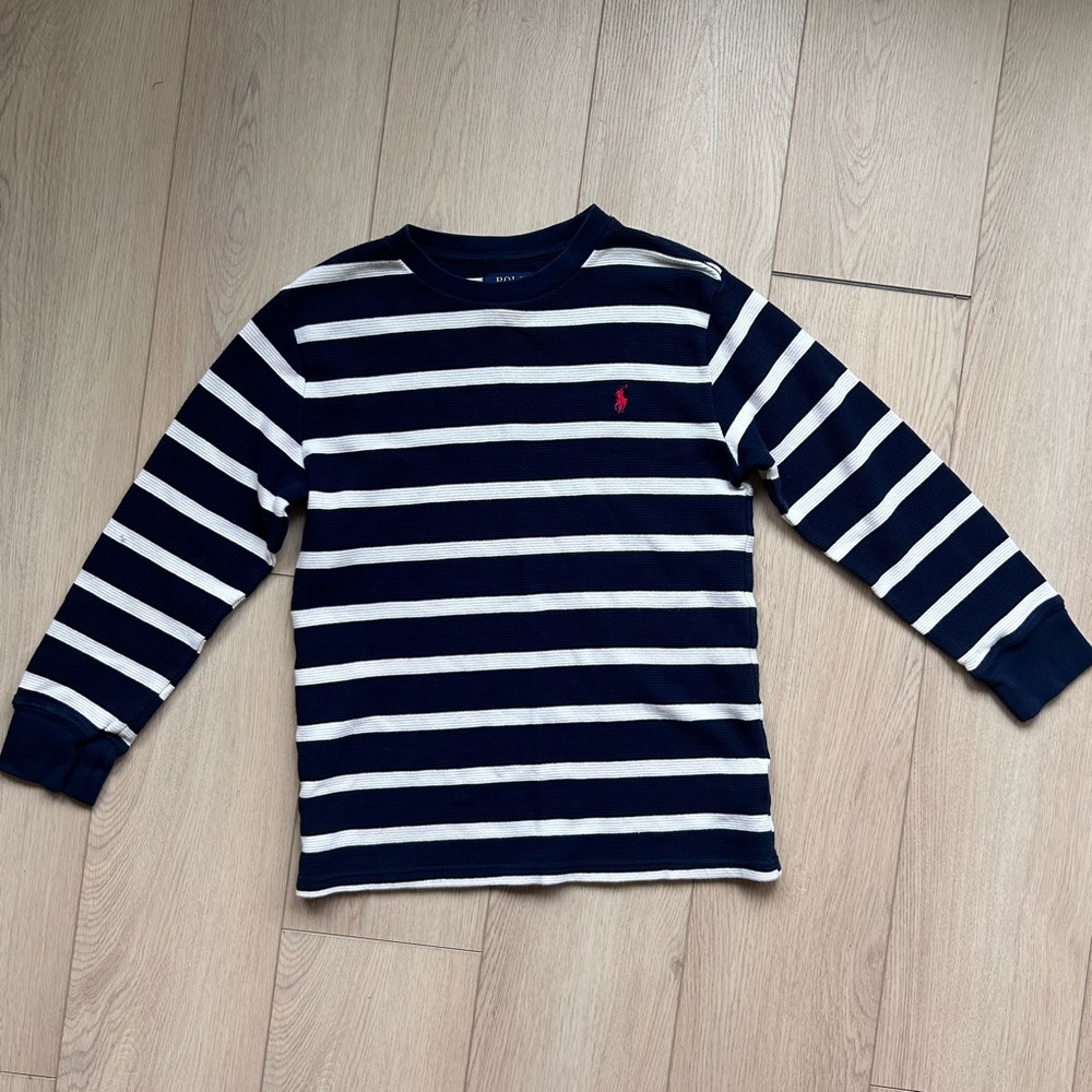 Polo by Ralph Lauren Navy & White Striped Long-Sleeve Tee - Boy L
